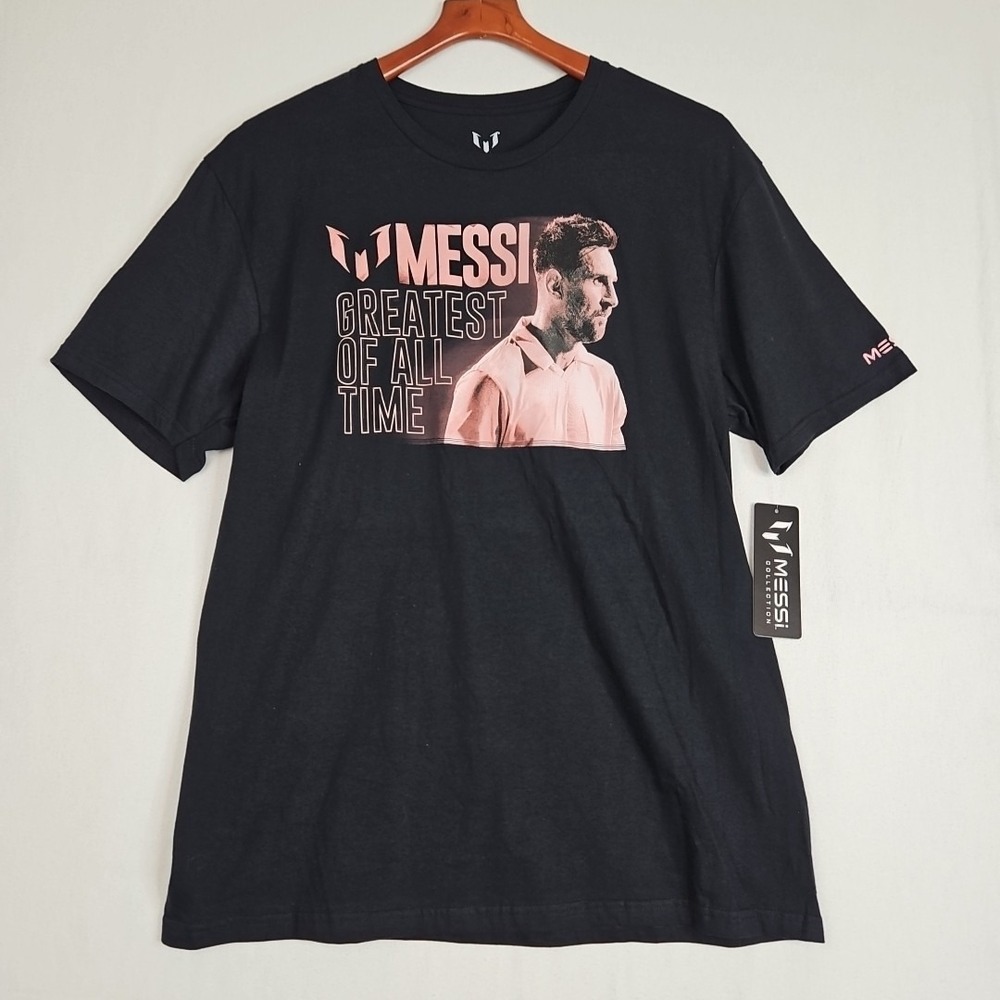 Lionel Messi T-Shirt Men's Sz Large Black Greatest Of All Time Miami Soccer New